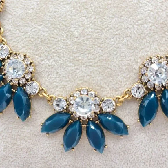 J Crew Teal Resin Clear Crystal Statement Necklace NEW!  NWOT! - Picture 2 of 9